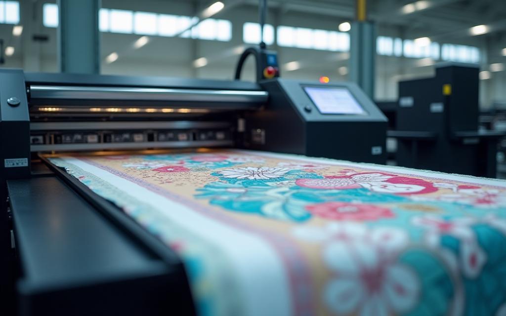 Máquina de impresión digital textil en acción